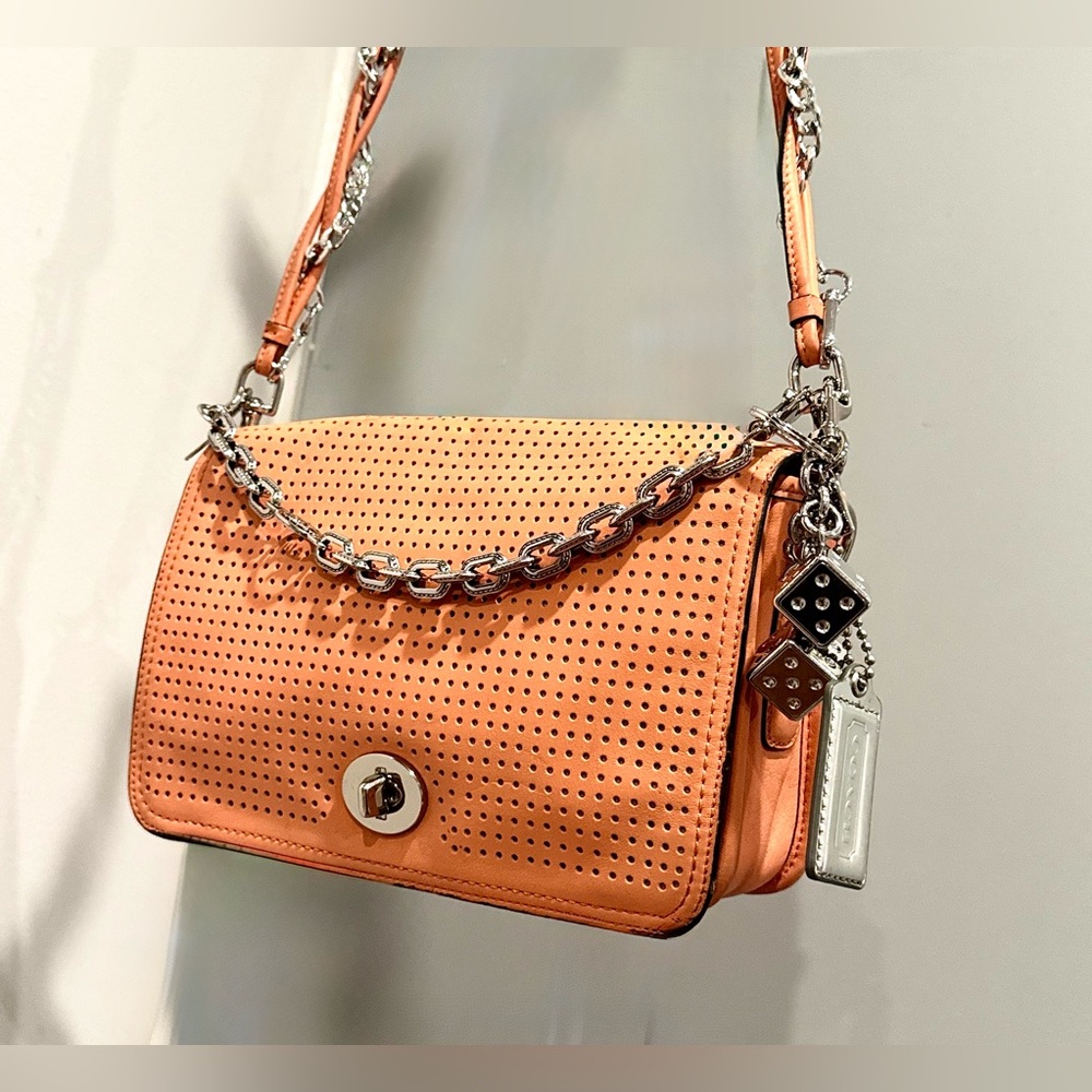 COACH LEGACY PERFORATED CORAL CROSSBODY WITH ADDITIONAL ACCESSORIES